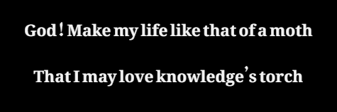 God! Make my life like that of a moth. That I may love knowledge’s torch
